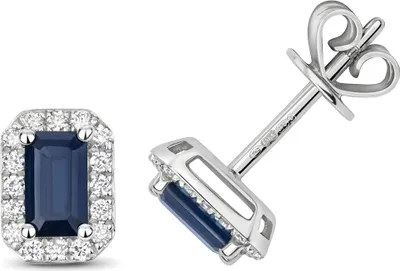 Produktbild von 9 Karat (375) Weißgold Damen - Diamant Paar Ohrstecker Brillant-Schliff 0.17 Karat HI - I1 mit Saphir - 8mm*6mm; TRS3288