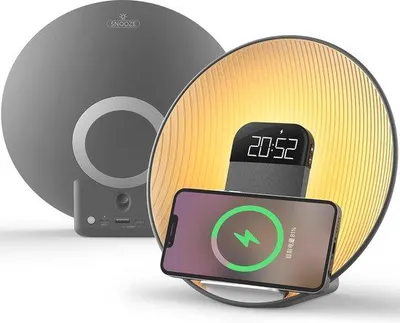 Zdjęcie produktu dla Budzik z symulacją wschodu słońca i bezprzewodowym ładowaniem – 7 naturalnych dźwięków i funkcja Bluetooth