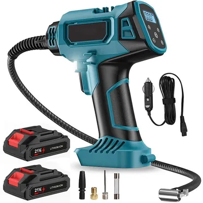 Produktbild von Kabellose Luftpumpe - 18V Auto-Kompressor - Digitales Display - Tragbare elektrische Reifenpumpe - Mit 2 Akkus