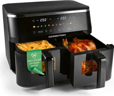 Produktbild von GOURMETmaxx Doppelkammer-Heißluftfritteuse 2 x 4,5 l - Touchscreen, Sichtfenster