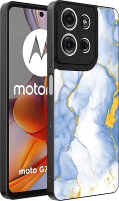Produktbild von Smartphonica Handytasche passend für Motorola Moto G75 mit Hellblau Gold Marmor Print - TPU Backcover Case Hellblau Gold Marmor Design