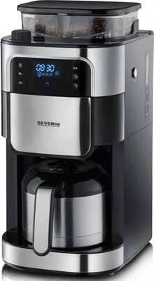 Produktbild von Severin KA 4814, Filterkaffeemaschine, Kaffeebohnen, Gemahlener Kaffee, Eingebautes Mahlwerk, 1000 W, Schwarz, Edelstahl