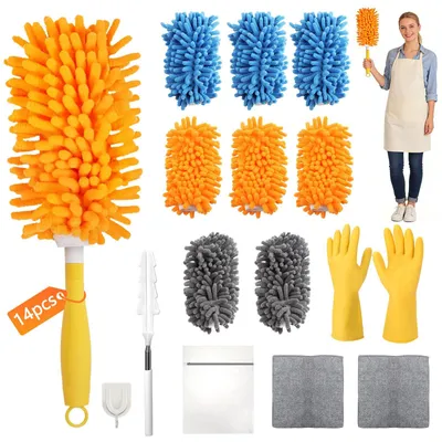 Staubtuch-Set, 14-tlg., waschbar, Teleskopstiel, 360°