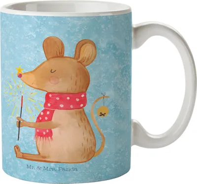 Produktbild von Mr. & Mrs. Panda cappuccinotasse Maus Weihnachten - Eisblau - Geschenk, haferl, kaffeetasse bedruckt, Frohe, Weihnachtsgruß, Weihnachtswunder, Tasse mit Spruch, Pott