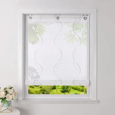 Produktbild von Azomor® Transparente Römische Gardine mit Wellenstickerei und U-Haken 80 x 140 cm