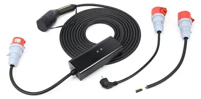 Image de Chargeur pour voiture électrique, sortie 11 kW, recharge triphasée, 10 mètres avec adaptateurs