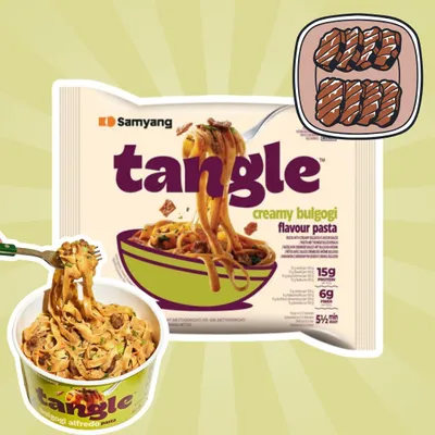 Produktbild von 1x Samyang Ramen Tangle – Wähle deinen Geschmack: Garlic Oil Pasta |  |  | Mushroom: Creamy Bulgogi Geschmack: + Heartforcards Versandschutz