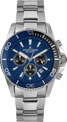 Jacques Lemans 1-2206H Herrenuhr für Taucher Chronograph Edelstahl/Blau 1