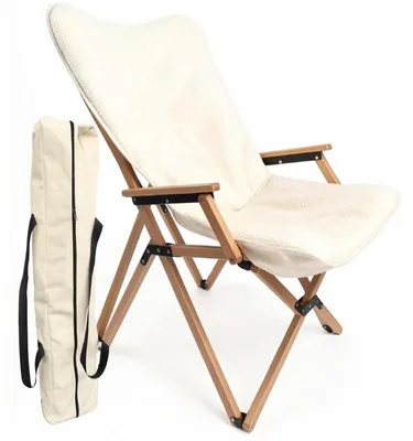 Obrázok produktu pre Skladacie kreslo s kožušinovým poťahom, 75 x 56 x 92 cm, béžové – A