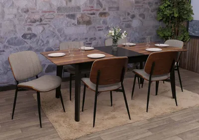 Immagine prodotto di Set di 6 sedie da pranzo HWC-O44, sedia per cucina, struttura in legno massello, rivestimento in tessuto (370g/m²),  , finitura effetto noce, colore grigio chiaro