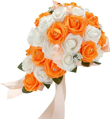 Produktbild von Hochzeitsstrauß Brautbrautjungfer künstlicher Schaumstoff Rose Blume Handgemachte Dekor-Weiß und Orange