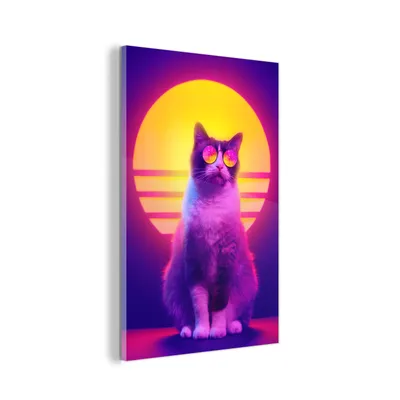 Obrázok produktu pre MuchoWow® XXL Sklenené obrazy - Obrazy na stenu - Foto na skle Mačka - Retro - Slnečné okuliare - Portrét 100x150cm Nástenná dekorácia zo skla - akrylový sklenený