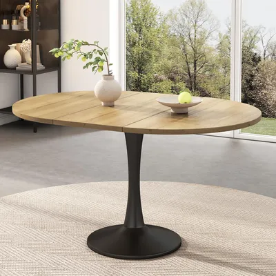 Produktbild von Flieks Esstisch Küchentisch Esszimmertisch Ausziehbar, Ovaler Tisch Bürotisch Loungetisch, 100-140x100x75 cm, Eichenfarbe