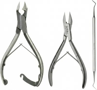 Three pedicure tools arranged on a white background.