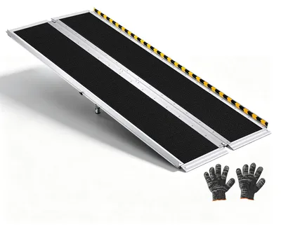 Produktbild von Rollstuhlrampe Auffahrrampe - Faltbare Schwellenrampe 183 x 74,5 cm - 362,9 kg Tragkraft - Rutschfeste Oberfläche - Verstellbare Stützfüße 11-21 cm - Für Türschwellen Bordsteine