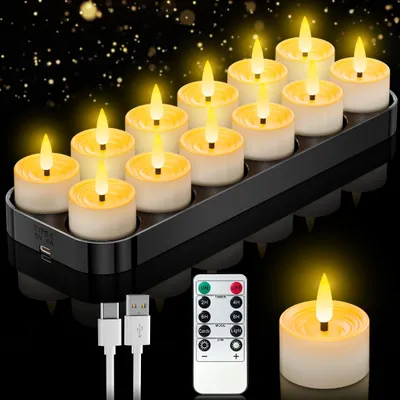 12 wiederaufladbare LED-Teelichter mit Timer & Fernbedienung