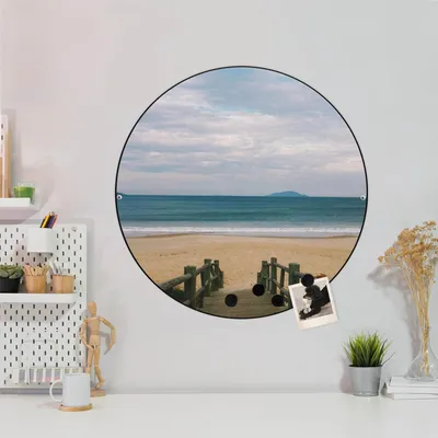 Produktbild von Design Stahlmagnettafel Schwarz Rund 47cm Zum Strand