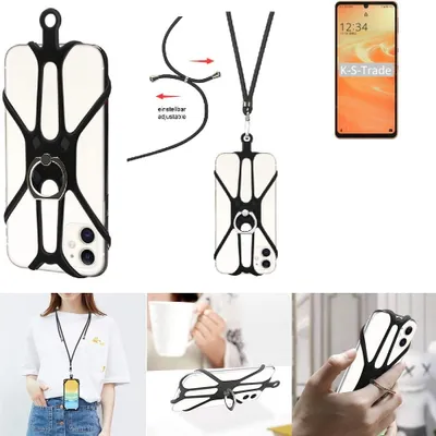 Produktbild von K-S-Trade 3in1 Handykette Handyband Handykordel Halsband Smartphone-Ring Handy-Ring kompatibel mit Sharp Aquos Sense6 Fingerhalterung Handyring