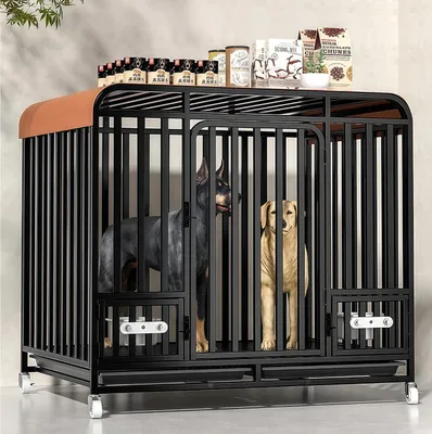 Produktbild von Schwerlast Hundekäfig Stabiler Hundetransportkäfig aus Metall mit Rollen, Panorama-Dachöffnung & Futternäpfen - Robust & Ausbruchsicher für Große Hunde 125x95x108cm(XL)