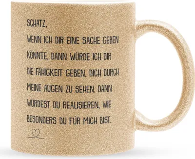 Produktbild von 22Feels Glitzertasse Gold Schatz Jahrestag Geschenk Frauen Männer Hochzeitstag Ehefrau Ehemann Freund Freundin Valentinstag Geburtstag Weihnachten Kaffeetasse Liebe Paar Beziehung Haferl Jubiläum Geschenkidee Bürotasse
