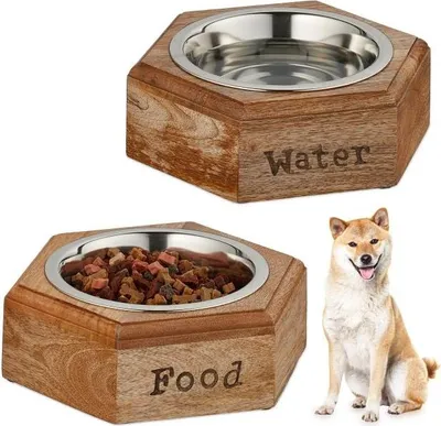 Immagine prodotto di Set ciotola per cani con supporto in legno