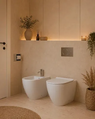 Immagine prodotto di Sanitari filomuro Vetroceramica vaso e bidet con sedile chiusura rallentata Linea Zeta