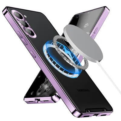 Image de Étui métallique pour Samsung Galaxy S25 étui translucide mat avec bobine magnétique et protection de l'appareil photo Violet