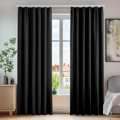 Produktbild von Gardinen Blickdicht Thermovorhang Lärmschutz Kräuselband 175x140cm Schwarz 2er Set