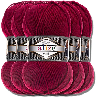 Produktbild von Alize 5x 100g Superlana Midi Wolle, Uni, Häkeln, Stricken (Currant | 390)