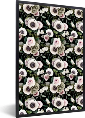 Produktbild von MuchoWow® MuchoWow® Gerahmtes Poster Blumen - Anemone - Collage 40x60 cm - Poster mit zchwarzem Bilderrahmen - Papierdruck - Wandbilder