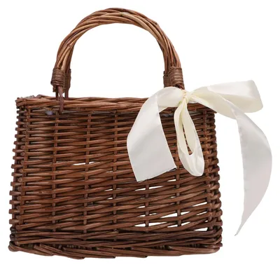 Produktbild von Rattan-Handtasche, geflochtener Korb mit Griff, dekorative Blume, tragbare Aufbewahrungstasche für Hochzeit, Party, Heimdekoration, beige Band