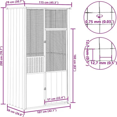 Obrázok produktu pre vidaXL Voliéra antracit 115x78x200 cm Pozinkovaná oceľ