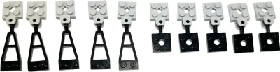 A collection of LEGO® vehicle trailer hitches.