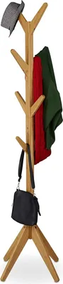 Produktbild von Relaxdays Garderobenständer Bambus, Jackenständer mit 8 Haken, HBT 181,5 x 53 x 53 cm, Standgarderobe in Baumform, natur