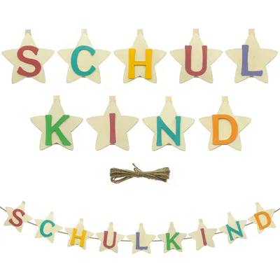 Produktbild von Oblique Unique Schulkind Stern Girlande mit Holz Klammern Hänge Deko Banner für Schuleinführung Einschulung Jungs Mädchen Schule