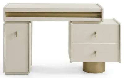 Image de Table de maquillage moderne, blanche, en bois et métal, grande coiffeuse