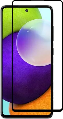A black-rimmed screen protector for a Samsung Galaxy A52s 5G phone, shown against a white background.