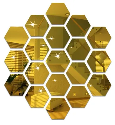 Produktbild von 12 Stück Goldene Acryl Wandsticker zur Dekoration, Honigwabenform