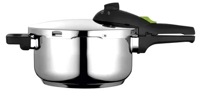 Image de Casserole à pression de 4 litres, compatible induction, en acier inoxydable, avec 2 niveaux de pression et 5 systèmes de sécurité