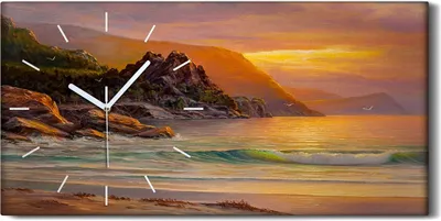 Produktbild von Wandbild Leinwand Bilder Wanduhr 60x30 Küste Bäume Meer Wellen Sonnenuntergang - weiße Hände