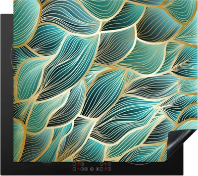 Produktbild von KitchenYeah© Herdabdeckplatte Muster - Gold - Abstrakt - Welle , 59x52cm, Küche Deko, Glaskeramikkochfeld Herdabdeckung, Abdeckplatte fùr Kochfeld