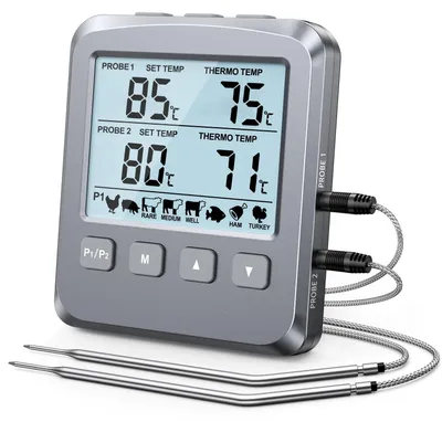 Produktbild von Fleischthermometer – Mit doppelter Sonde – 8 voreingestellte Temperaturen – LCD-Display mit Alarmfunktion