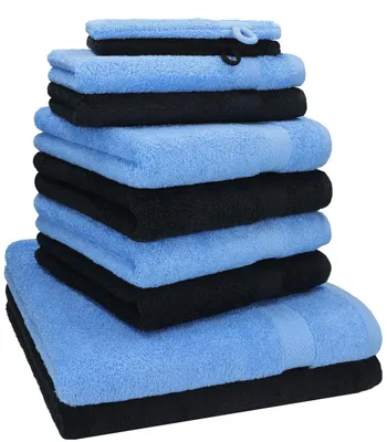 Produktbild von Betz 10-tlg. Handtuch-Set PREMIUM 2 Duschtücher 4 Handtücher 2 Gästetücher 2 Waschhandschuhe  Farbe: schwarz & hellblau