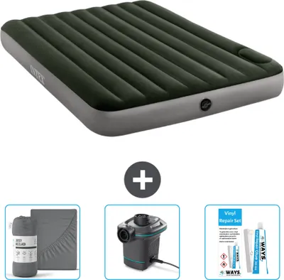 Produktbild von Intex Luftbett - 2 Personen - 152 x 203 x 25 cm - Grün - Spannbettuch - Pumpe en Reperaturset