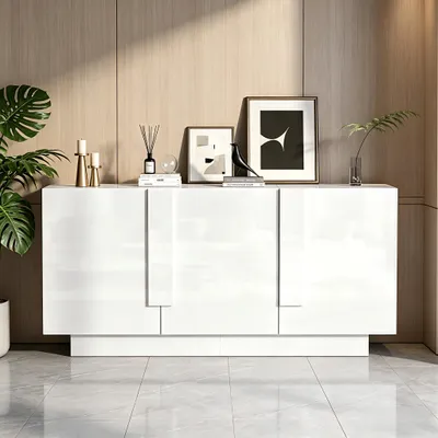 Productafbeelding van Witte dressoir, 3 deuren, 6 vakken, gemaakt van spaanplaat