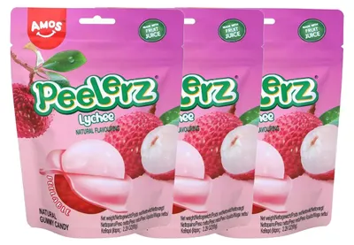 Productafbeelding van Amos Peelerz Gummies Lychee, met een fruitige vulling, 65g, 3-pack