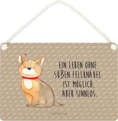 Produktbild von Mr. & Mrs. Panda Schild Hund Glück DIN A4 - Hundeglück - Geschenk, Wandbild Holz, holzbild, Herz, Türschild, kleine aufmerksamkeit, Corgie, Liebe, Spruch, Sprüche