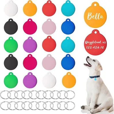 Produktbild von Famanu ID-Tags für Hunde - 20 Stück, rund, blanko gravierbar, verschiedene Farben