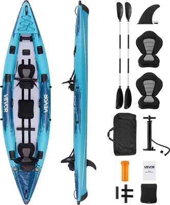Produktbild von VEVOR Aufblasbares Kajak, 2-Personen-Freizeitkajak, 318 kg Tragkraft, auslauf- & pannensicher, mit gepolstertem Sitz, PVC-Drop-Stitch-Boden, 2 Paddeln, Handpumpe & Tragetasche zum Angeln & Camping