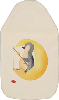 Produktbild von Mr. & Mrs. Panda Wärmflasche Pinguin Mond - Weiß - Geschenk, Wärmflaschen, Nachtruhe, heißwasserbeutel, Wärmekissen, heizflasche, mit Bezug, Angel, Müde, schlafen